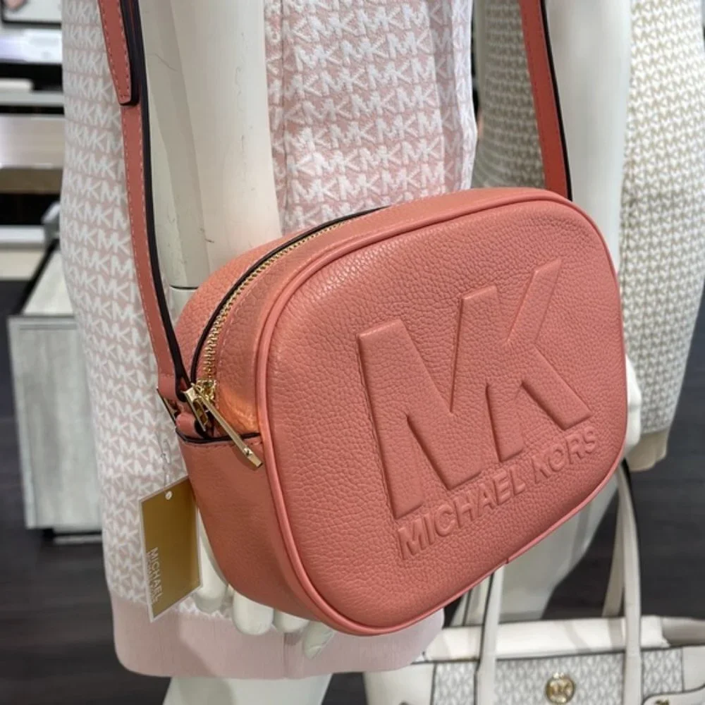 Michael Kors Jet Set Medium Embossed Pebbled Leather Crossbody Bag Sherbert